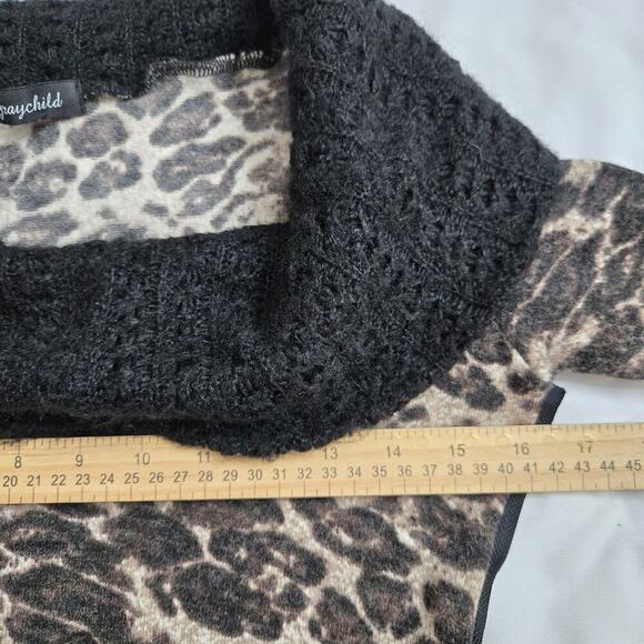 Graychild Leopard Sweater Zip Bling Moon Detail Vintage 90s Y2K Mob Wive Goth - Picture 11 of 12